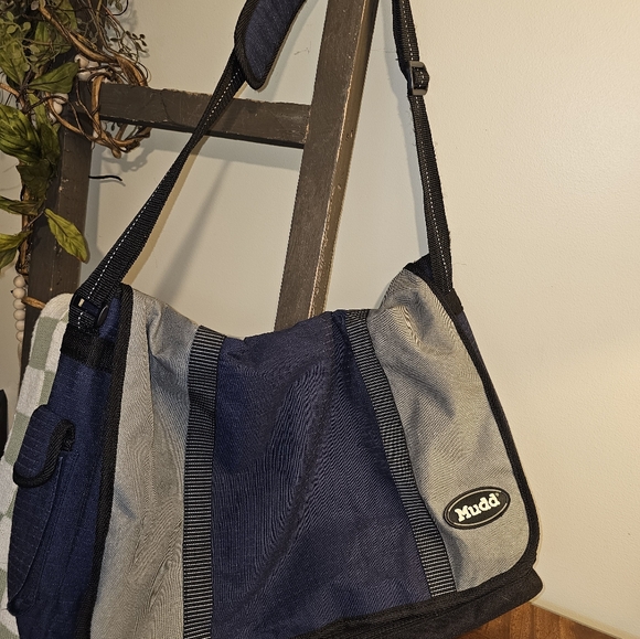 Vintage Mudd Blue Messenger Bag Laptop School Tote Y2k College Carrier 18x7x13 - Picture 7 of 11